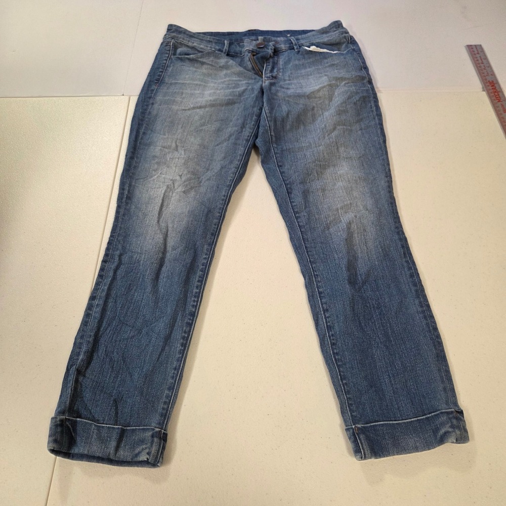 Ann Taylor LOFT Medium Wash Relaxed Boyfriend Jeans Cuffed Blue Denim 32x24.5